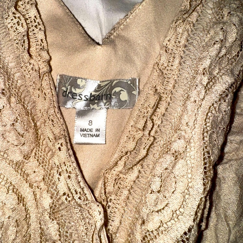 Dressbarn Tan Bohemian High Low Tiered Lace Sundress Size 8 - Picture 9 of 14